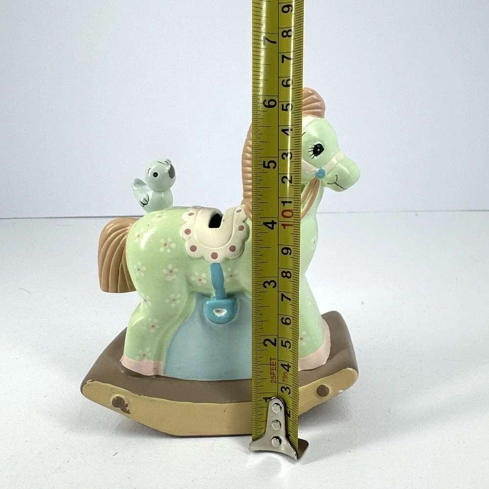 Vintage 1982‎ Enesco Hand Painted Rocking Horse Bird Ceramic Coin Bank Stopper